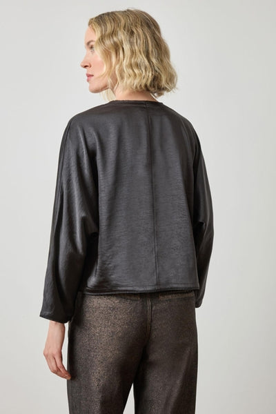 Satin V-Neck Dolman in Black