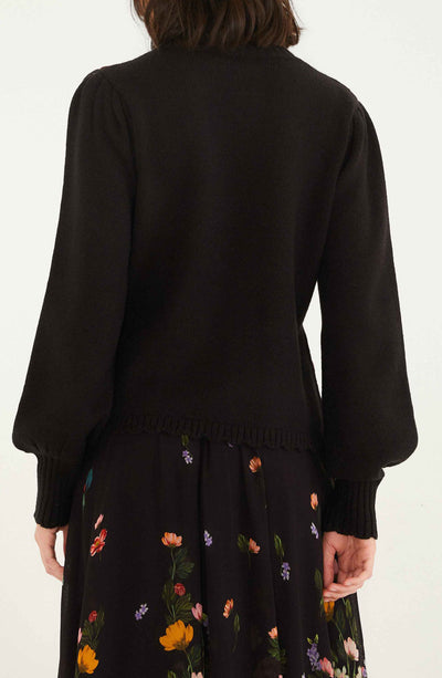 Bold Colorful Flower Knit Sweater in Black Multi