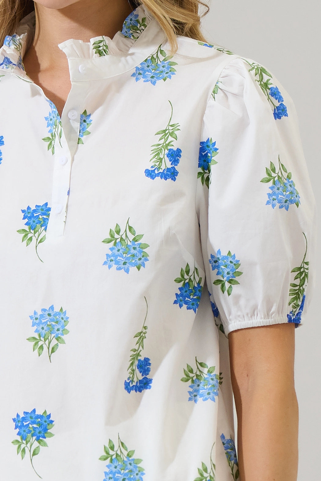 Jillian Poplin Top in White Floral