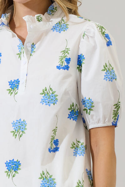 Jillian Poplin Top in White Floral