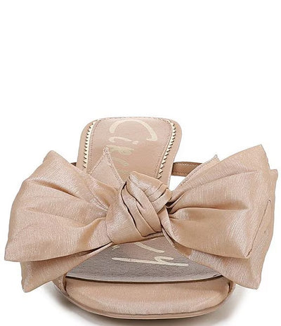 Natalina Silk Butterfly Bow Kitten Heels in Champagne