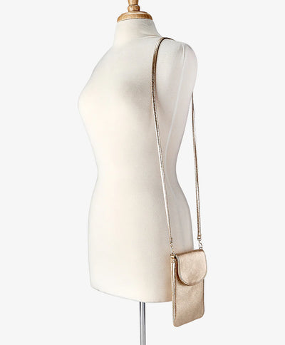 Emmie Phone Crossbody in Gold Platinum Metallic Leather