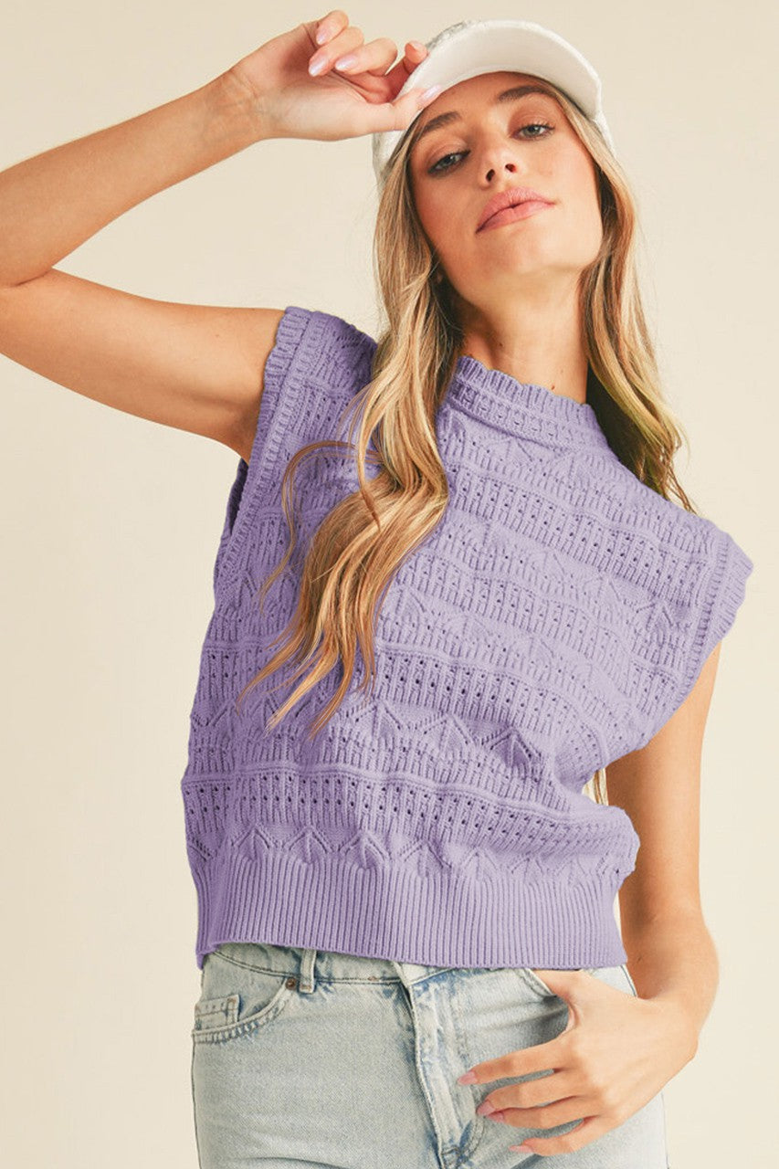 Pointelle Sweater Vest in Iris Bloom