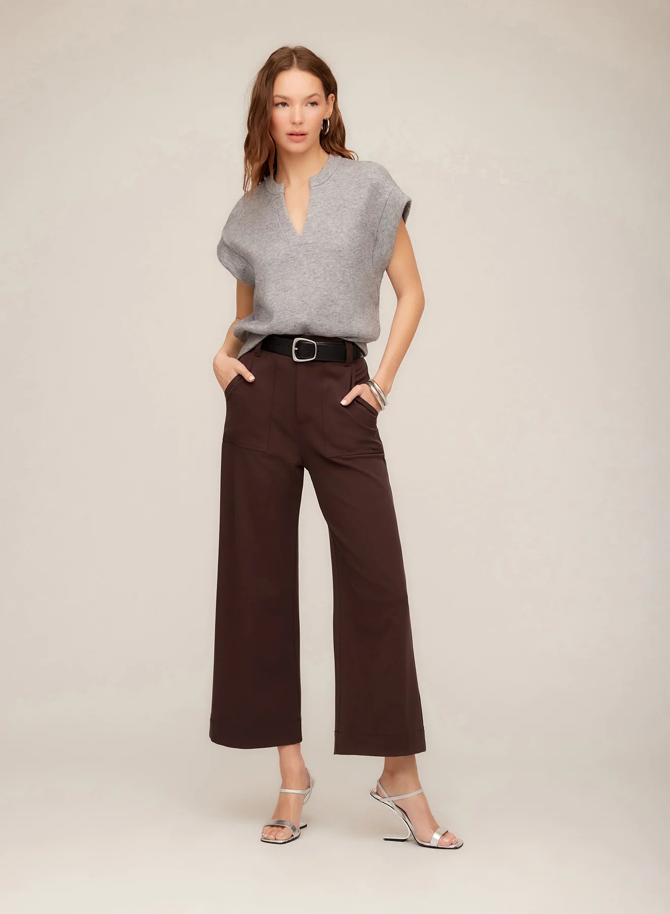 Morgan V Neck Top in Gray