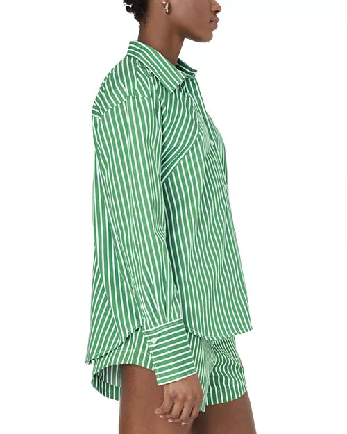 Alexis Diagonal Yoke Button Front Top in Green/Summer White