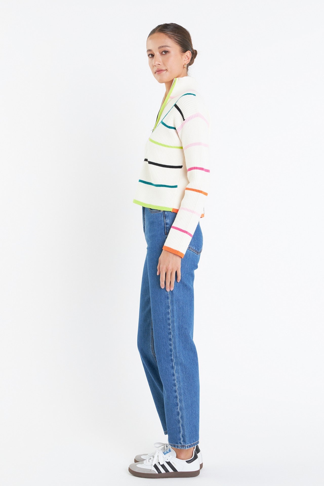 Stripe Quarter Zip Sweater in Multi