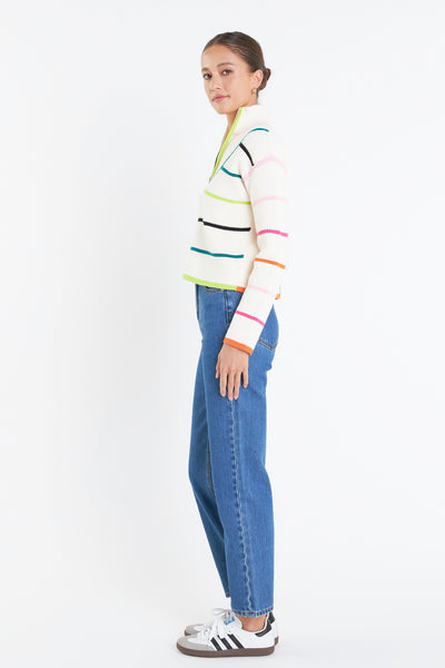 Stripe Quarter Zip Sweater in Multi