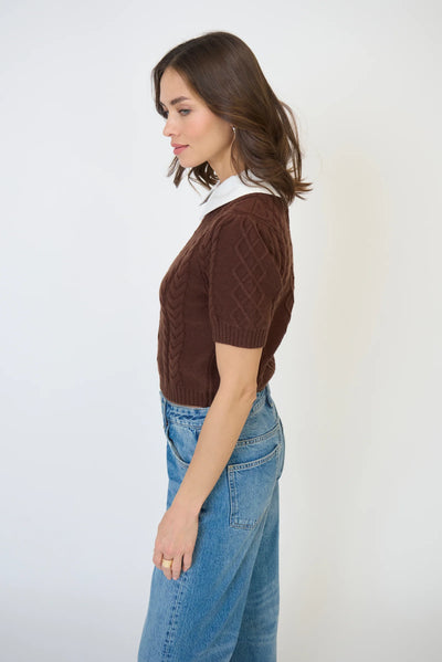 Astrid Twofer Poof Sleeve Polo in Brown