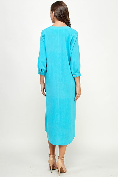 Linen Midi Dress in Blue
