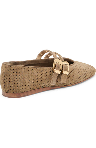 Baylee Grommet Ballet Flats in Olive Perforated Suede