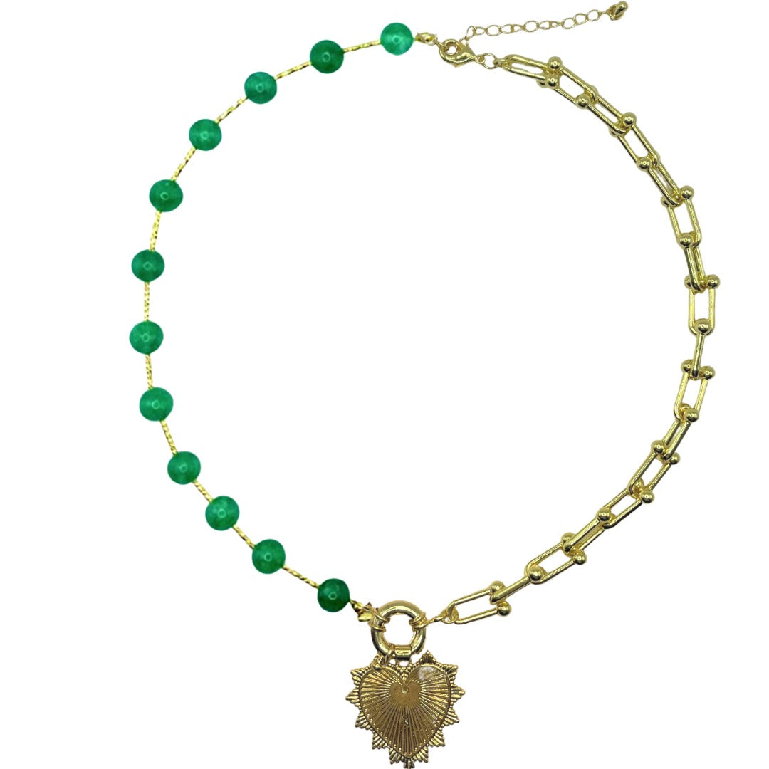 Intricate Heart Charm Necklace in Emerald