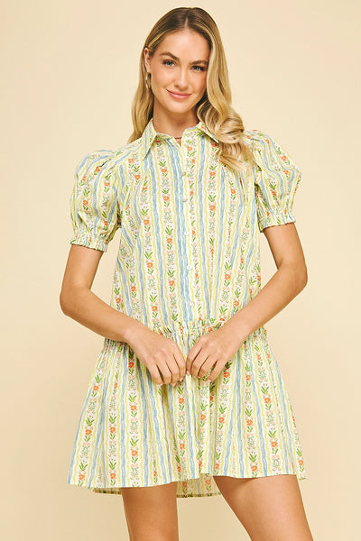 Lucia Button Down Mini Dress in Multi Floral