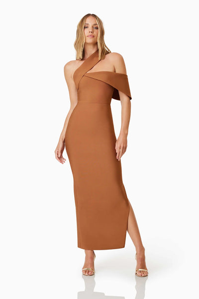 Riley Fitted Maxi Dress In Bronze