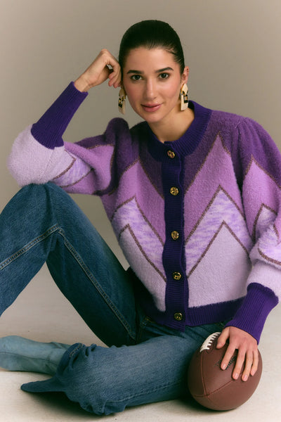 Fuzzy Chevron Cardigan in Purple Multi
