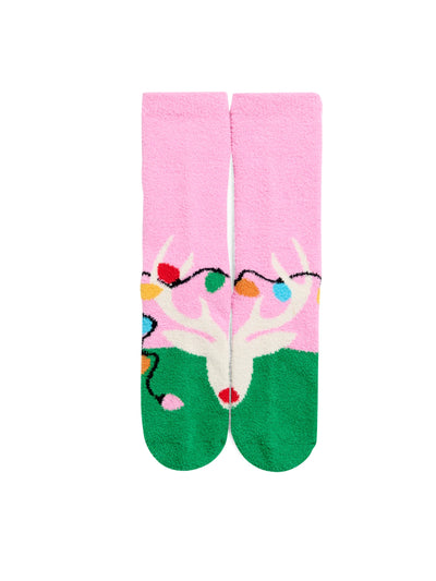 Reindeer Socks in Pink and Green