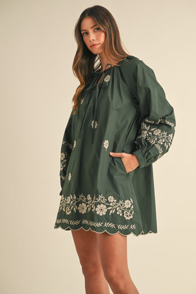 Belle Mini Dress in Hunter Green