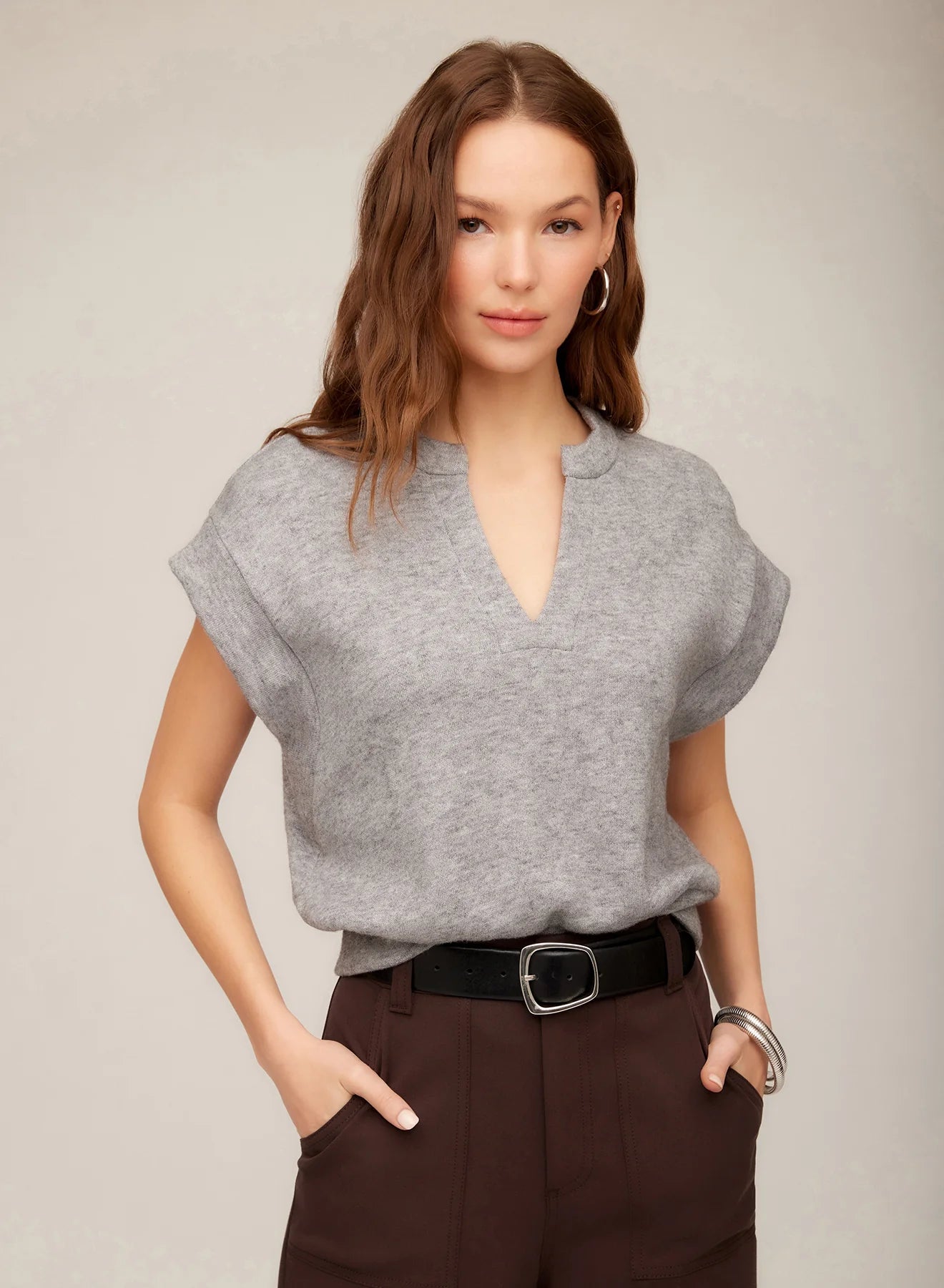 Morgan V Neck Top in Gray