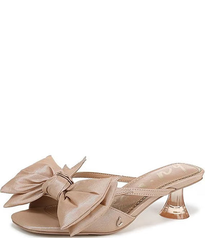 Natalina Silk Butterfly Bow Kitten Heels in Champagne