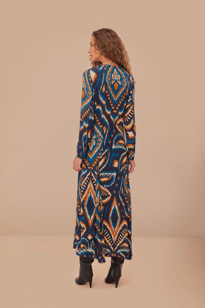 Pineapple Ikat Maxi Dress in Blue Multi