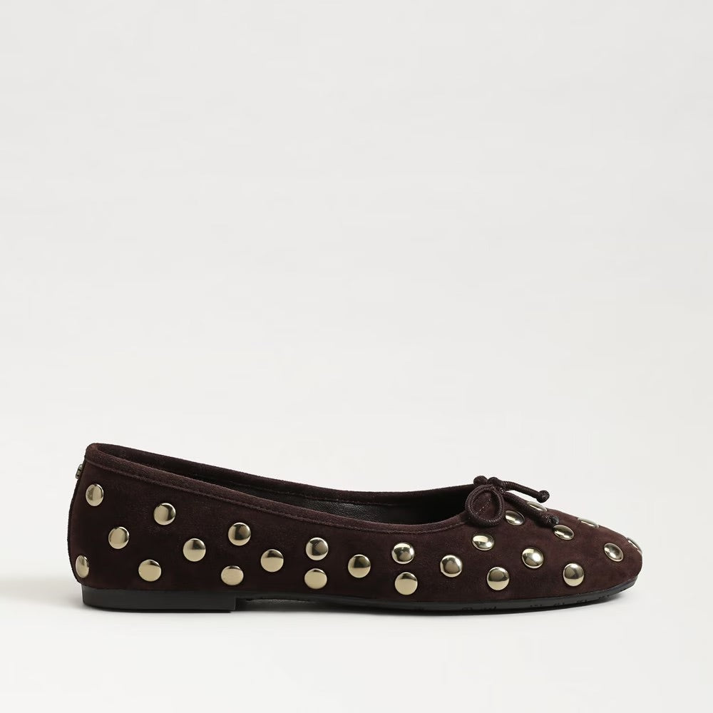 Alie Studded Ballet Flat in Cafe Noir Suede