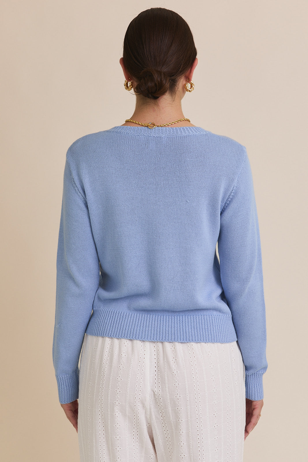 American Flag Crew Neck Sweater in Baby Blue