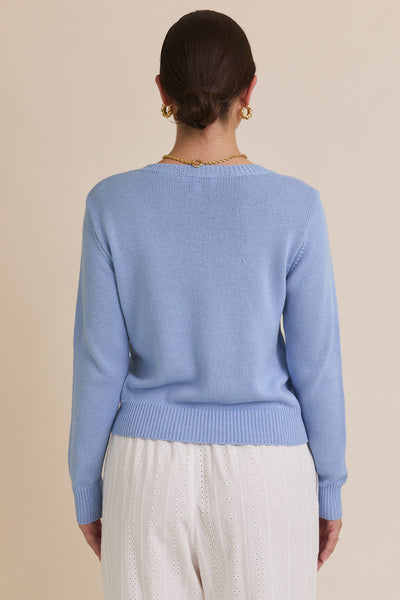 American Flag Crew Neck Sweater in Baby Blue