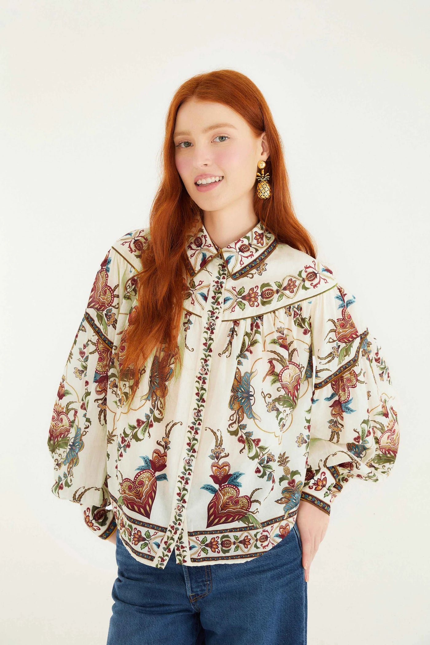 Majestic Hearts Blouse in Cream