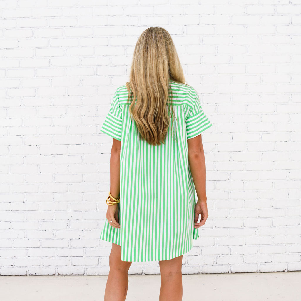 Margot Dress in Green Stripe