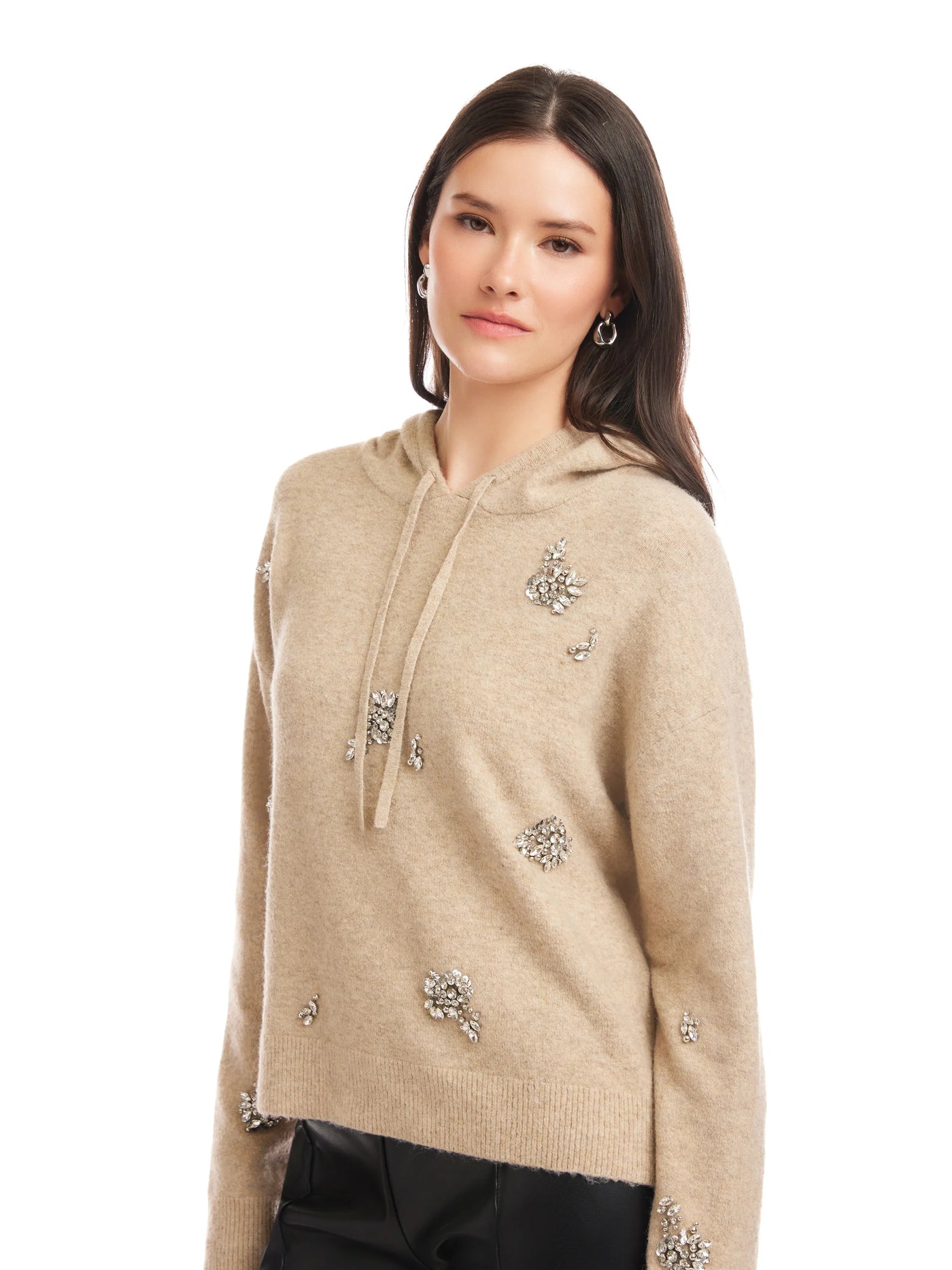 Krystal Embellished Hoodie in Heather Oatmeal