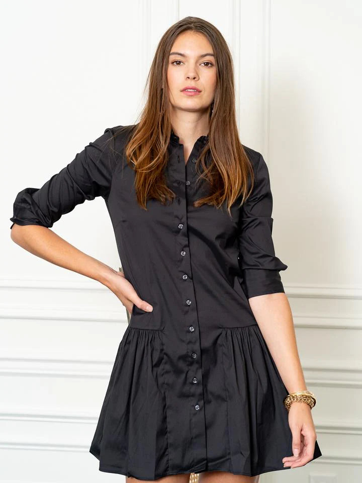 The Drop Waist Shirt Dress in Black
