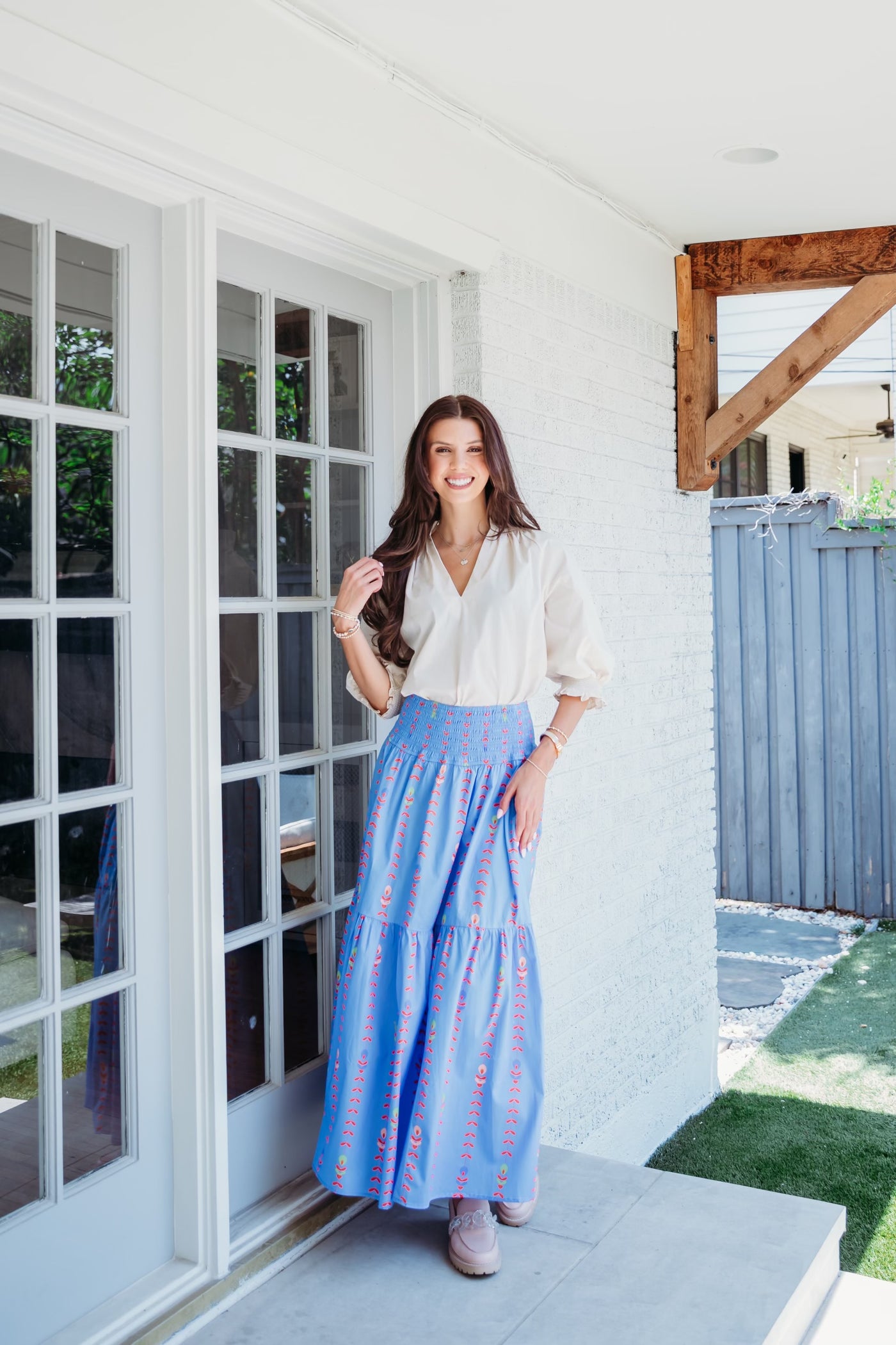 Floral Vine Maxi Skirt in Blue