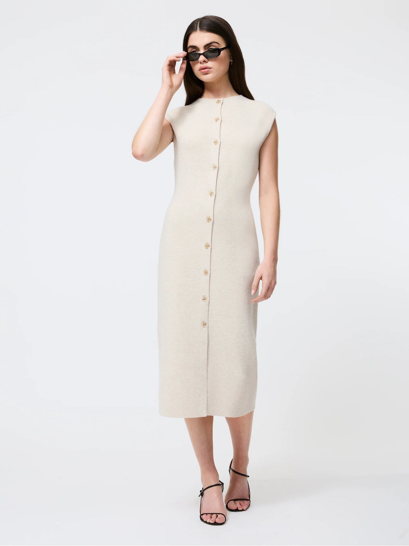 Marley Knit Button Down Midi Dress in Oatmeal Mel