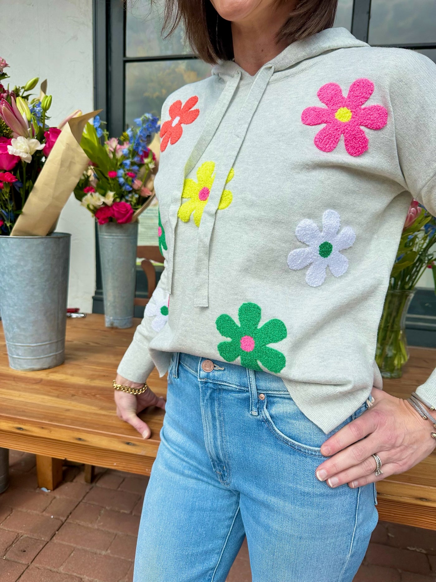 Flower Hoodie in Gray