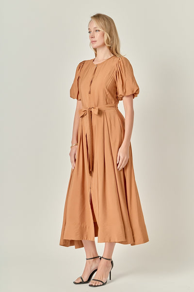 Puff Sleeve Midi Dress in Camel