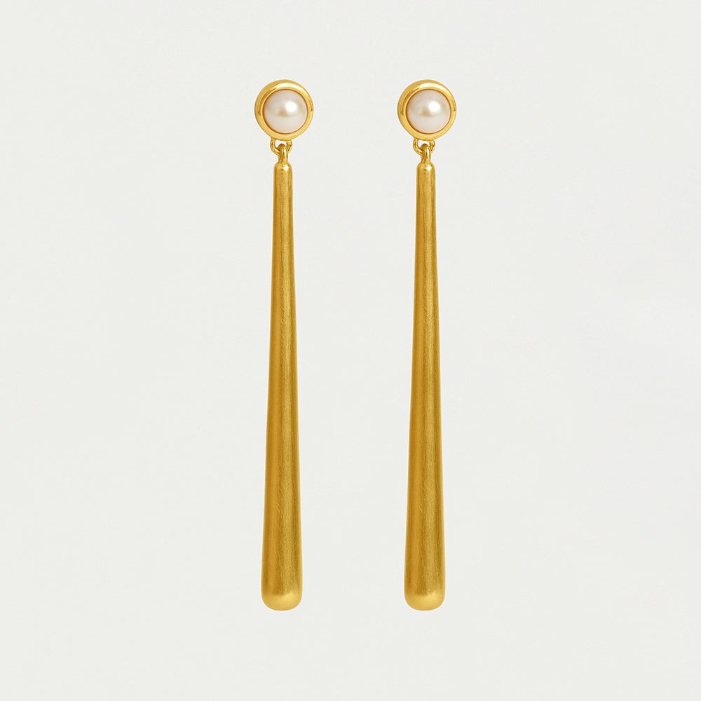 Catalina Long Drop Earrings in Pearl