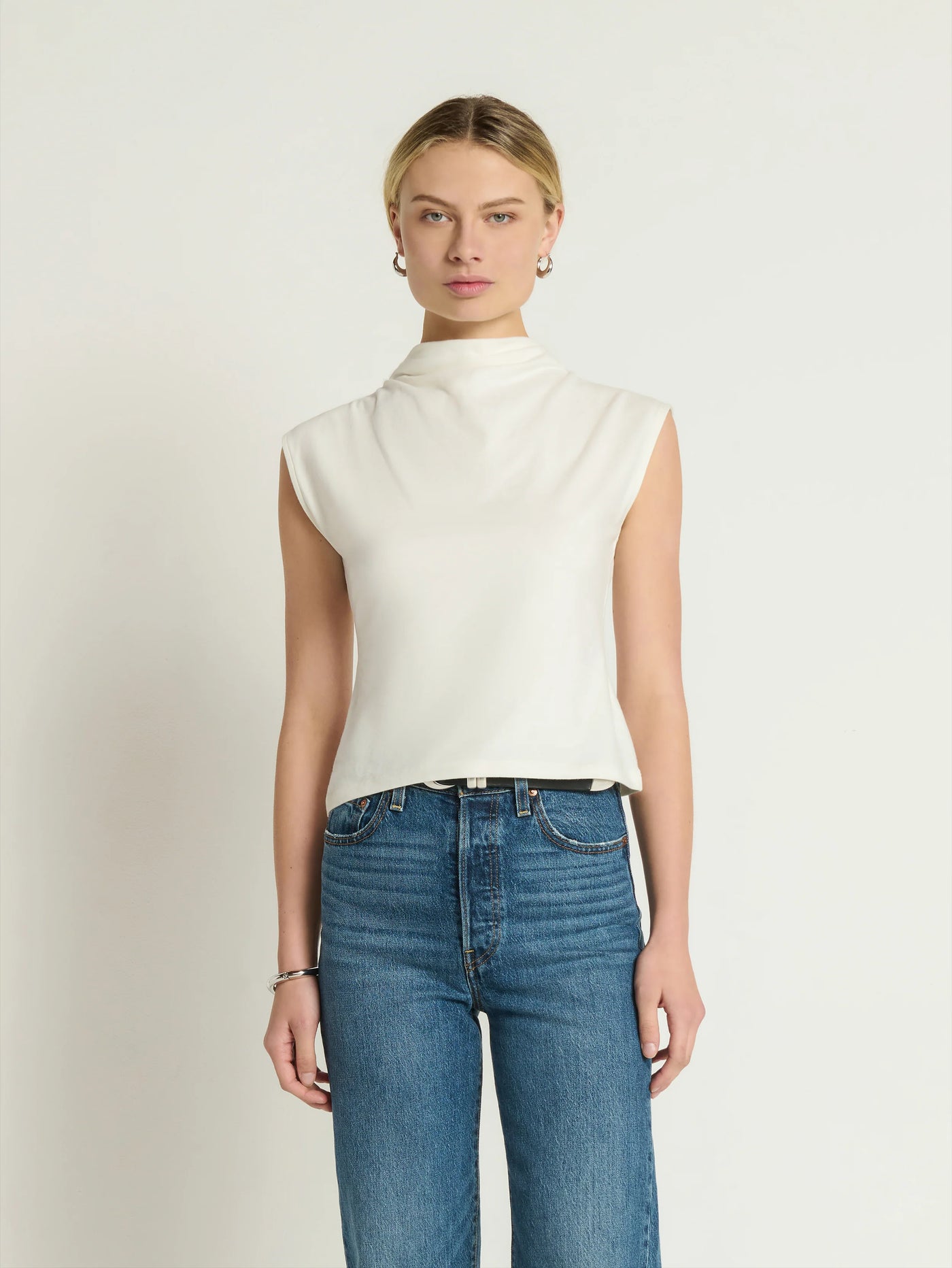 Lulu Mock Neck Top in Porcelain