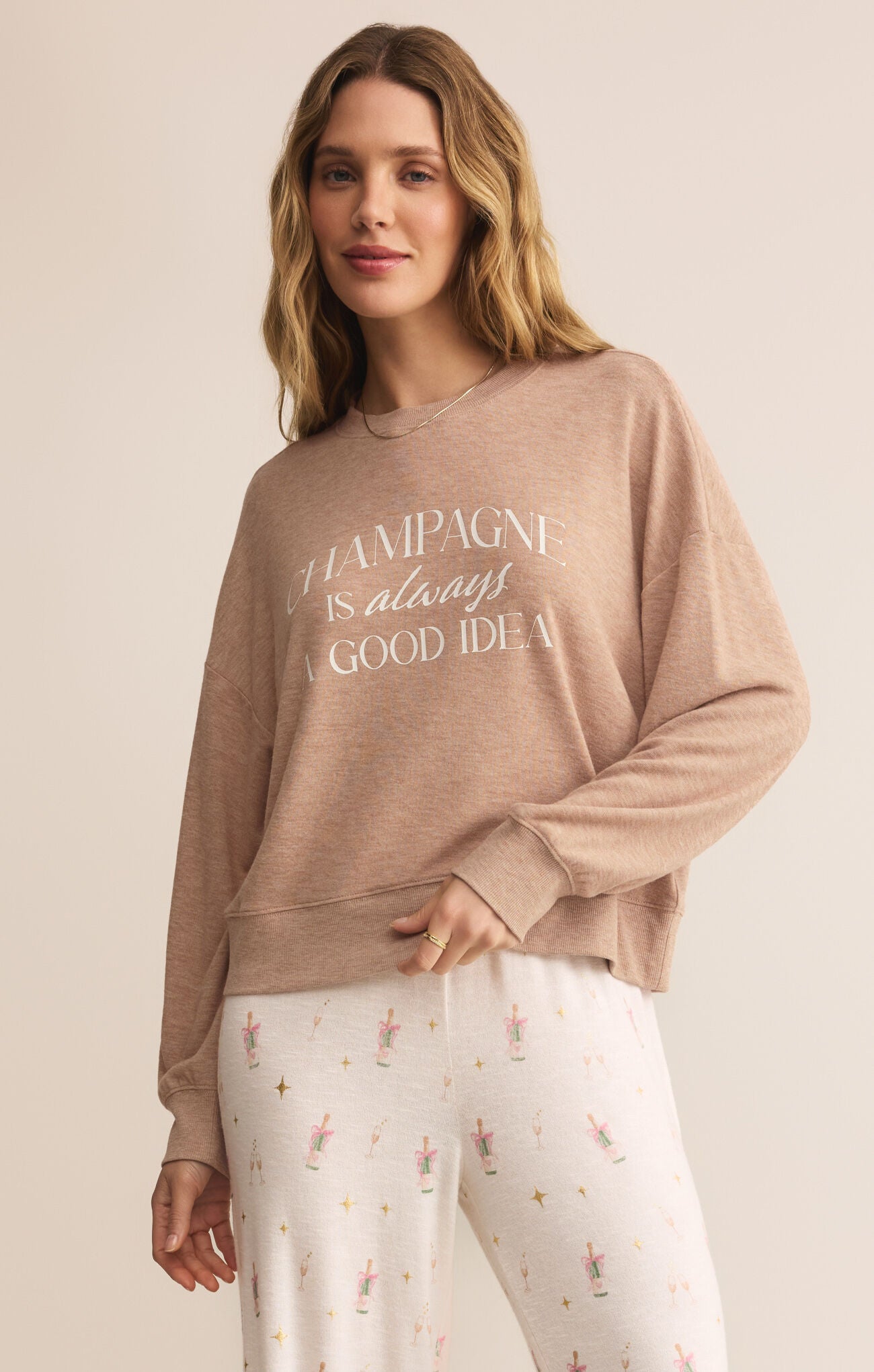 Champagne Long Sleeve Top in Iced Coffee