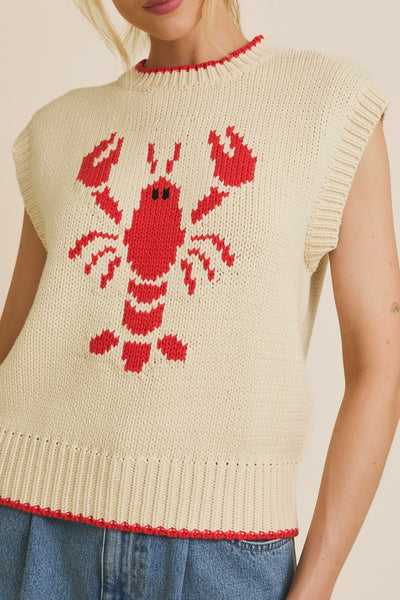Sleeveless Lobster Sweater in Cream