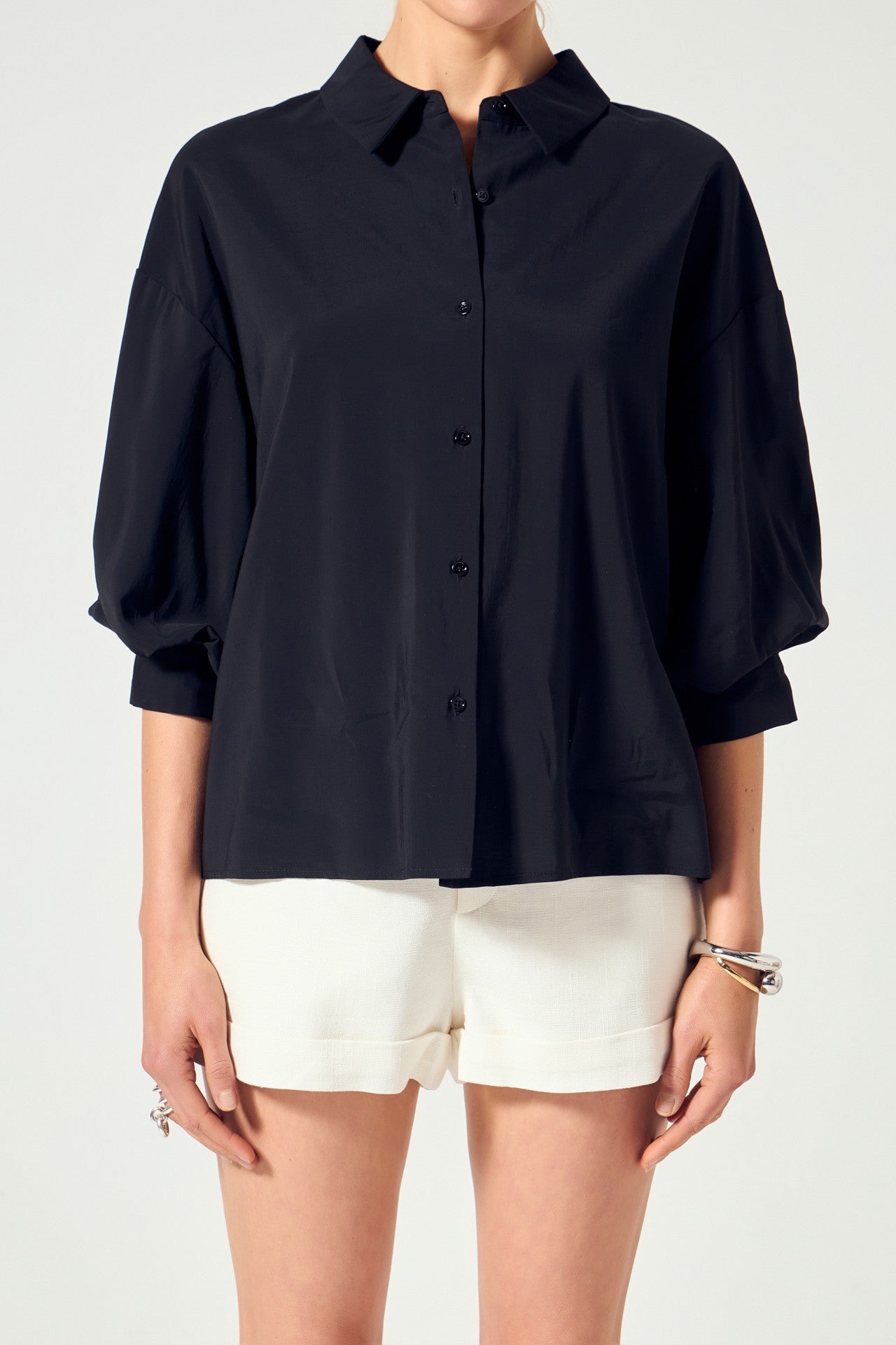 Balloon Sleeve Button Down in Black