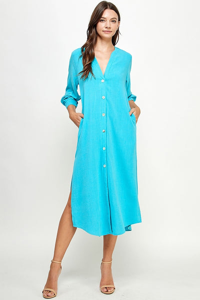 Linen Midi Dress in Blue