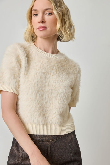 Short Sleeve Brushed Crewneck in Ivory