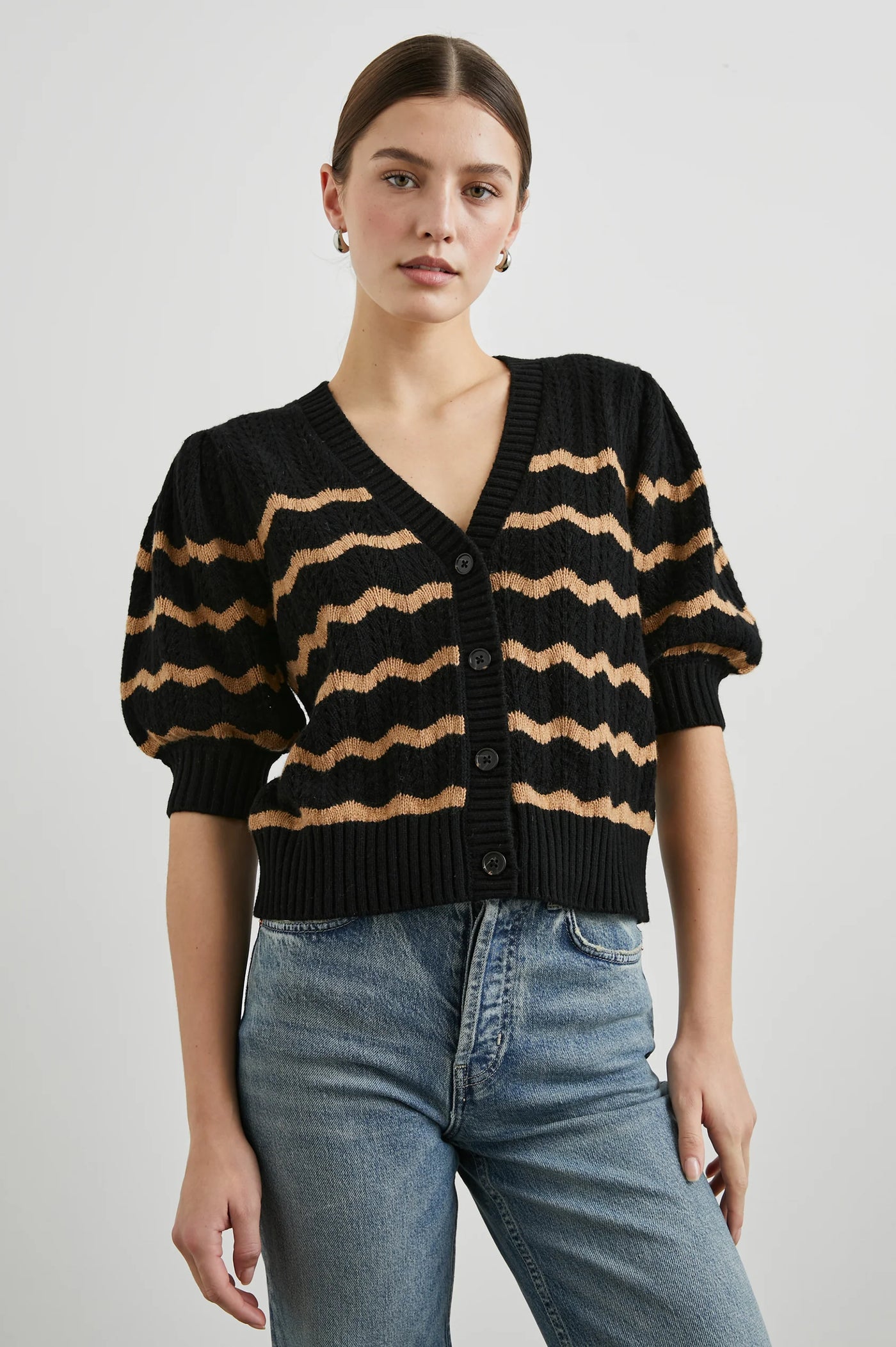 Isla Cardigan in Black/Camel