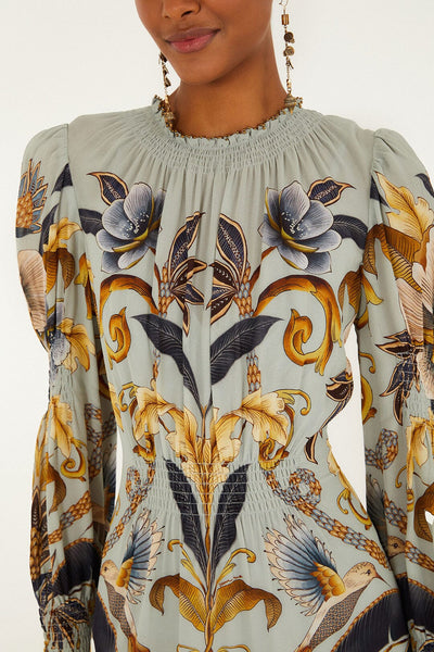 Snake Garden Long Sleeve Mini Dress in Blue