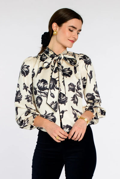 Brit Bow Blouse in Snow Tulip