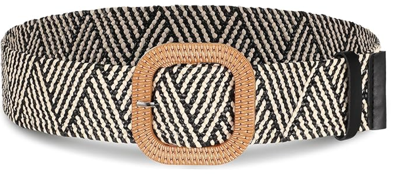 Soft Square Adjustable Rattan Belt in Black/White