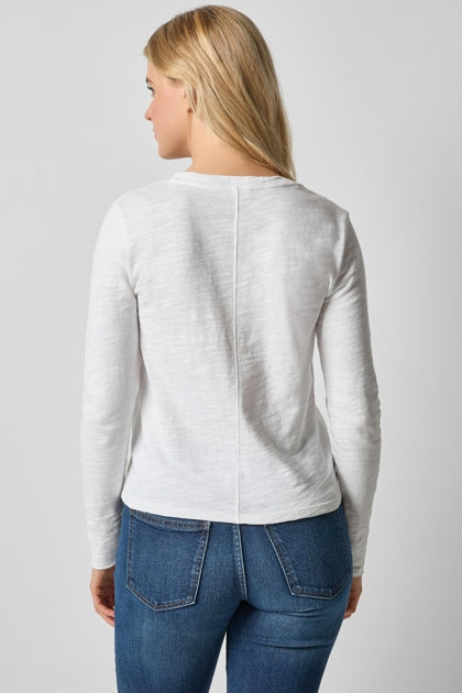 Long Sleeve Self Trim V-Neck in White