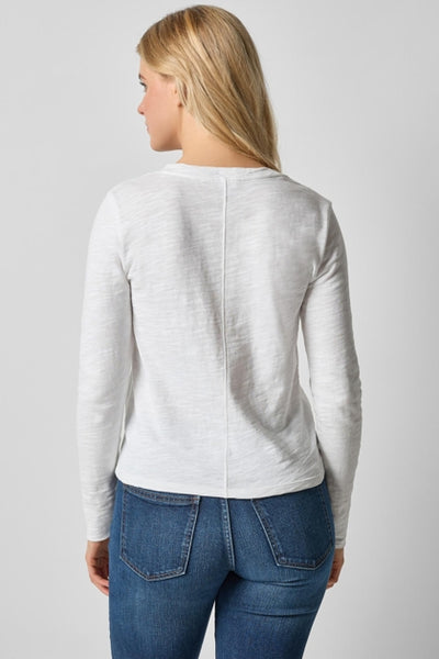 Long Sleeve Self Trim V-Neck in White