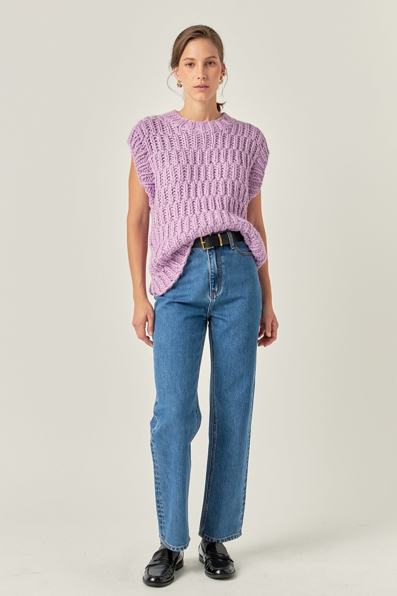 Chunky Knit Sweater Vest in Lilac