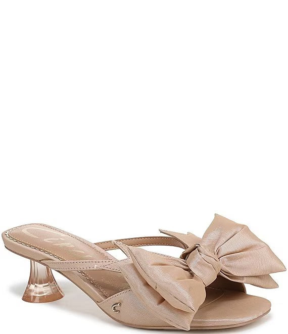 Natalina Silk Butterfly Bow Kitten Heels in Champagne