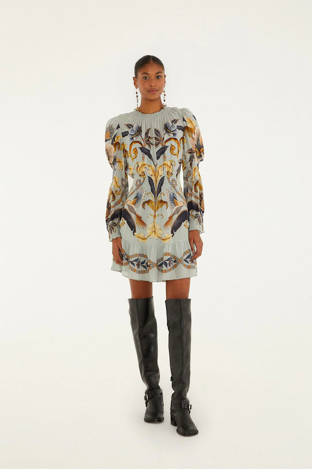 Snake Garden Long Sleeve Mini Dress in Blue